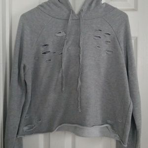 Cropped ripped hoodie